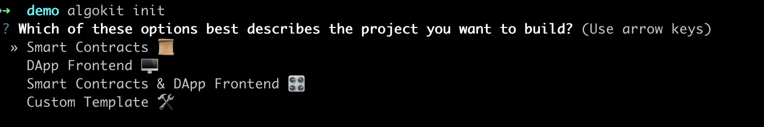 AlgoKit Init: Select project template